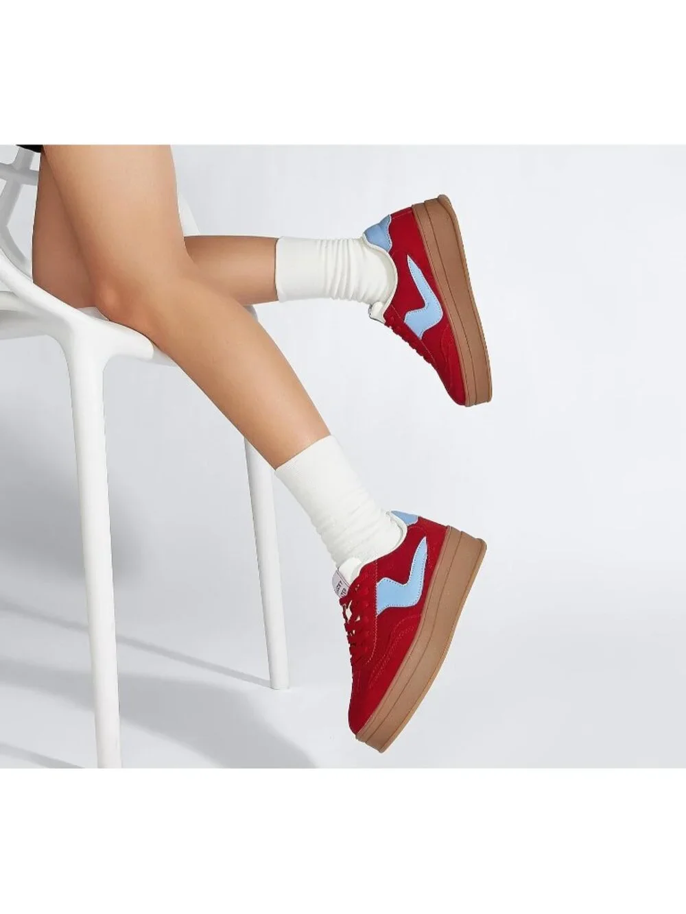 🆕Women's Red Blue Platform Fashion Sneakers Thick Sole Casual Walking Shoes